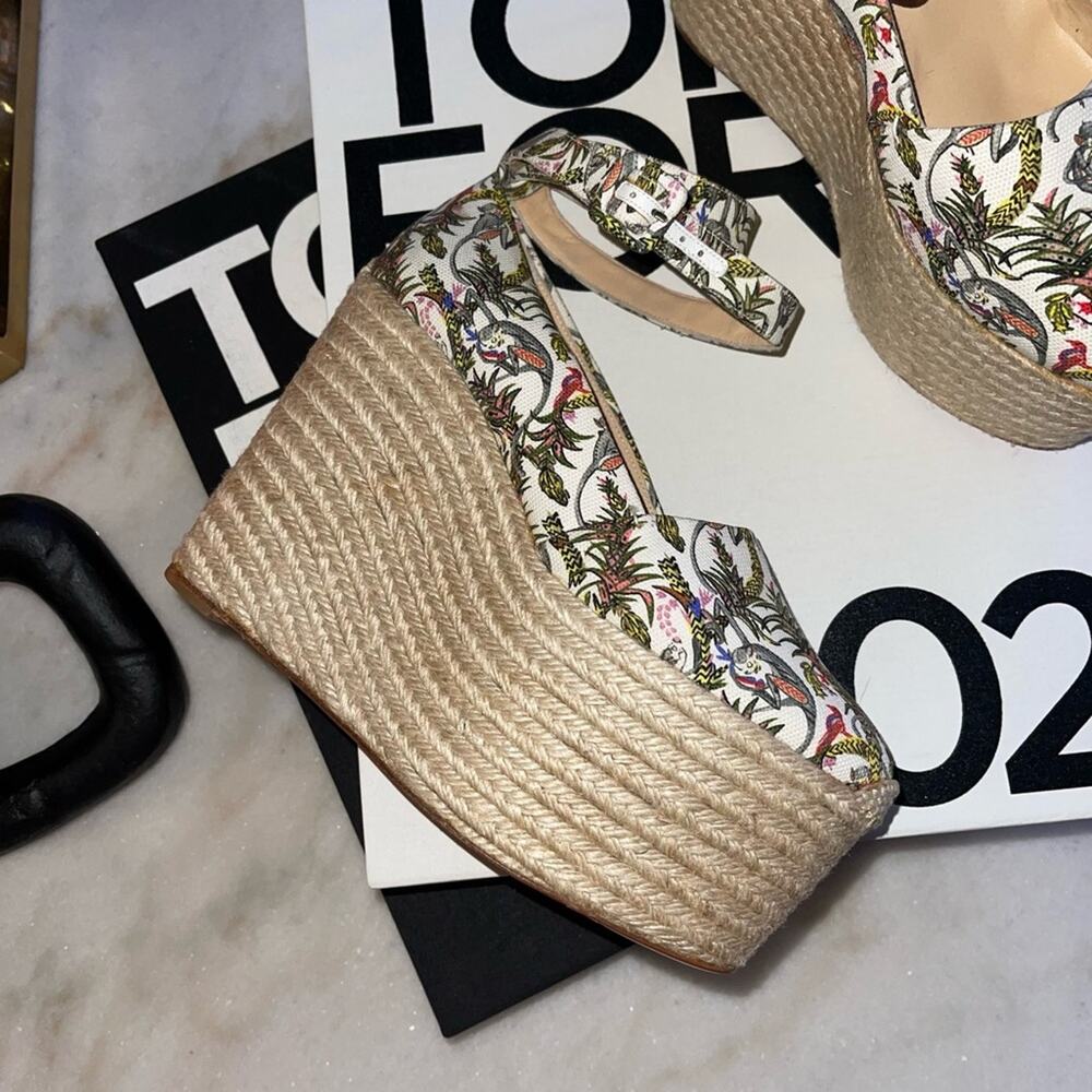 New Christian Louboutin 38 Tropical Jungle Print Espadrille Wedge - Picture 5 of 11